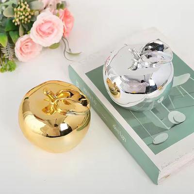 1PC Europa Obst Dekoration Ornamente Obst Statue Ornamente Keramik Silber Apple Figuren Home Office Desktop Decor