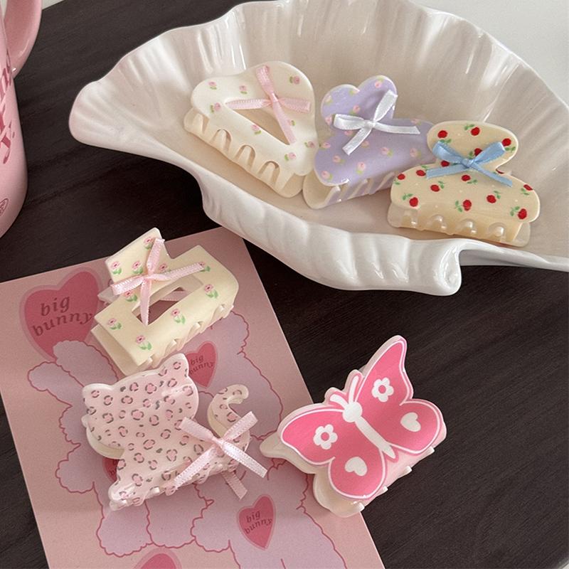 Süße Niedliche Kleine Haarspange Schleife Floral Schmetterling Katze Acetat Haarspange Haaraccessoires Für Frauen Mädchen Elegante Haiklammern