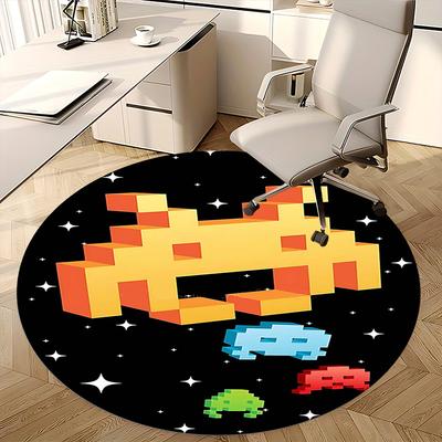 Space Invaders,Pixel Art Chair Mat Round Rug Office Carpet, Machine Washable, Non Slip, Suitable for Living Rooms, Bedrooms