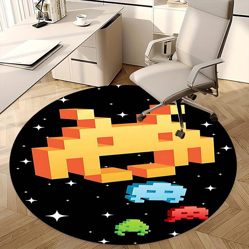 Space Invaders,Pixel Art Chair Mat Round Rug Office Carpet, Machine Washable, Non Slip, Suitable for Living Rooms, Bedrooms