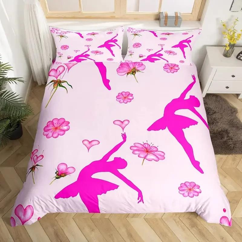 Gymnastikälskare Tvilling Kung Påslakan Set Graffti Cheerleader Sängkläder Set Polyester Drömsk Flickig Cheerleading Täckeöverdrag