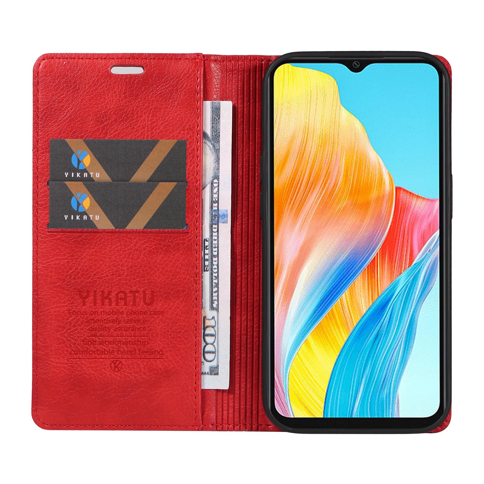 

YIKATU YK-006 For Oppo A38 4G/A18 4G Case Leather Phone Cover with Card Slots Wallet Red