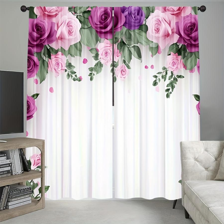 2PCS Digital Printed Curtains, Dream Fallen Rose Pattern, Artistic Pattern Window Drapes for Living Room Bedroom Decor
