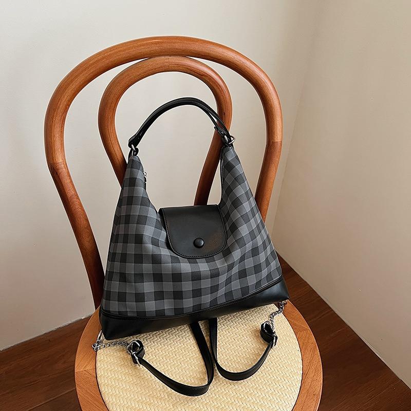Summer New Contrasting Color Plaid Backpack, High-end Cute Girl Large-capacity Tote Bag