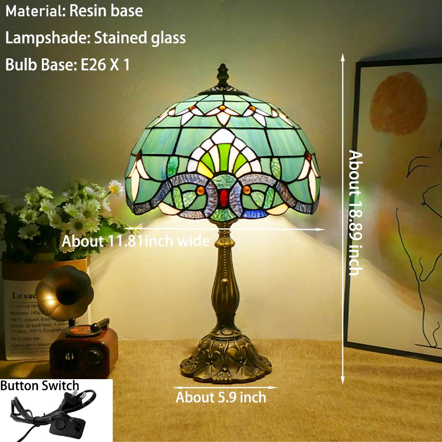 Antique Stained Glass Banker Table Lamp Rose Flower Dragonfly Modern Design Dome Vintage Desk Lamp for Home Office Pull Chain