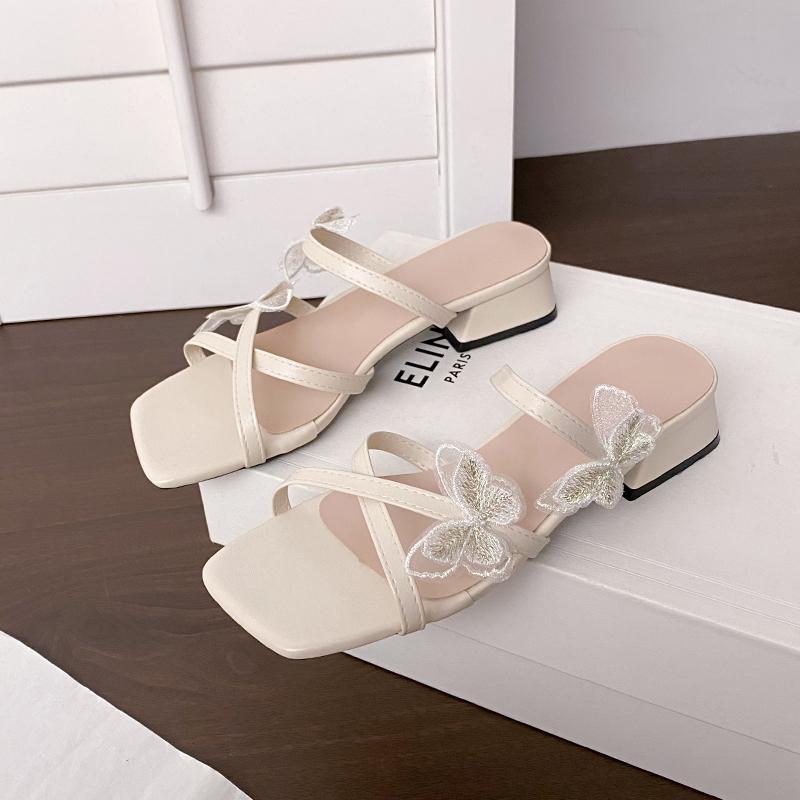 

Block Heel Pink Slippers for Women s Fashion Outward Wear 2026 New French Cool Mopping 35
