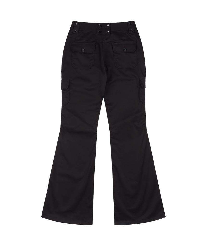 FANCY CLUB Cargo Pintuck Bootcut Pants (Black) F25Qd887