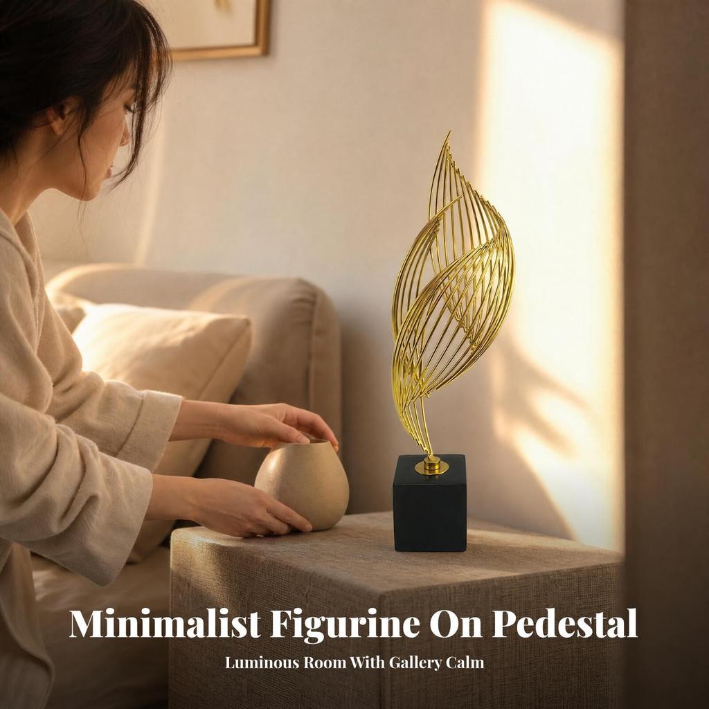 Geometric Leaf Sculpture with Square Base Sturdy for Shelf Display, Office