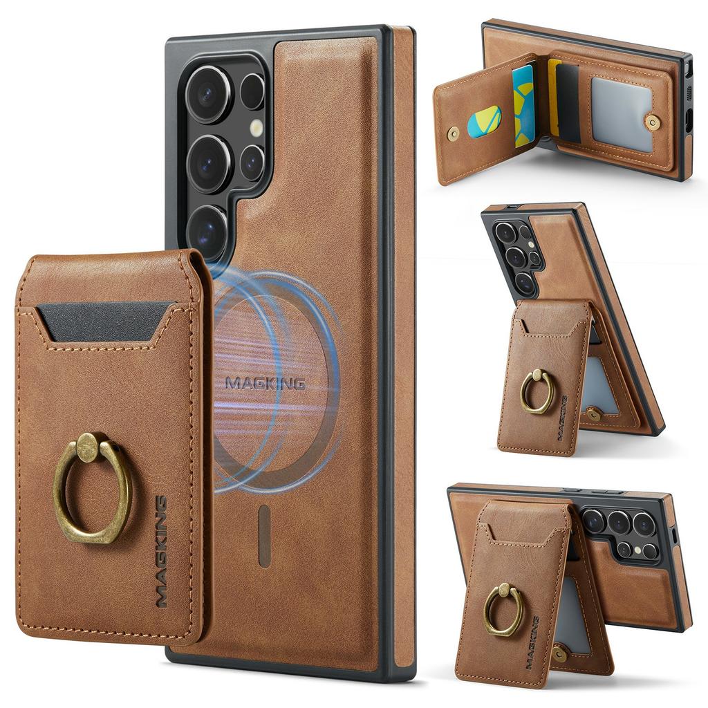 For Samsung Galaxy S25 Ultra Magnetic Case PC+TPU+PU Phone Cover with Card Holder