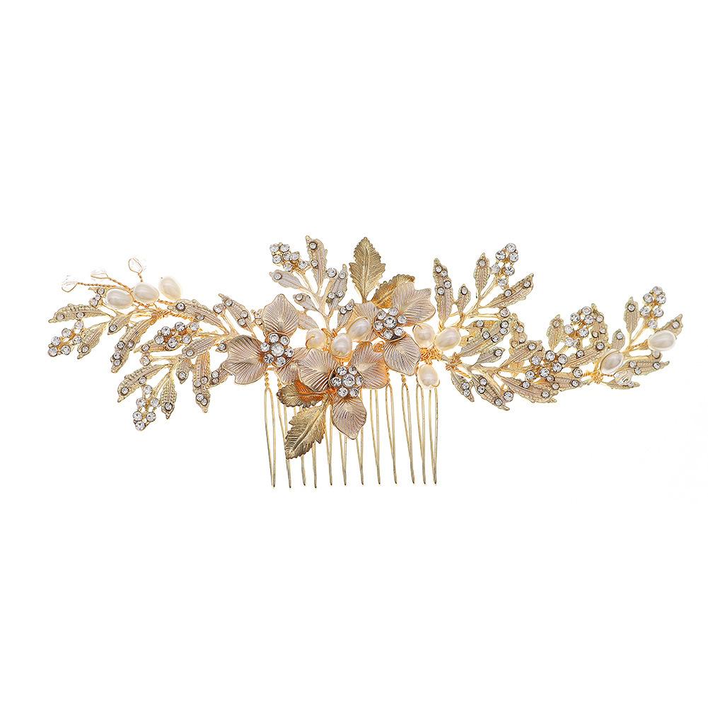 Handmade Pearl Hair Comb For Bride Wedding Updo Floral Leaf Hairpin Xiuhe Suit Headpiece Bridal Dress Accessories