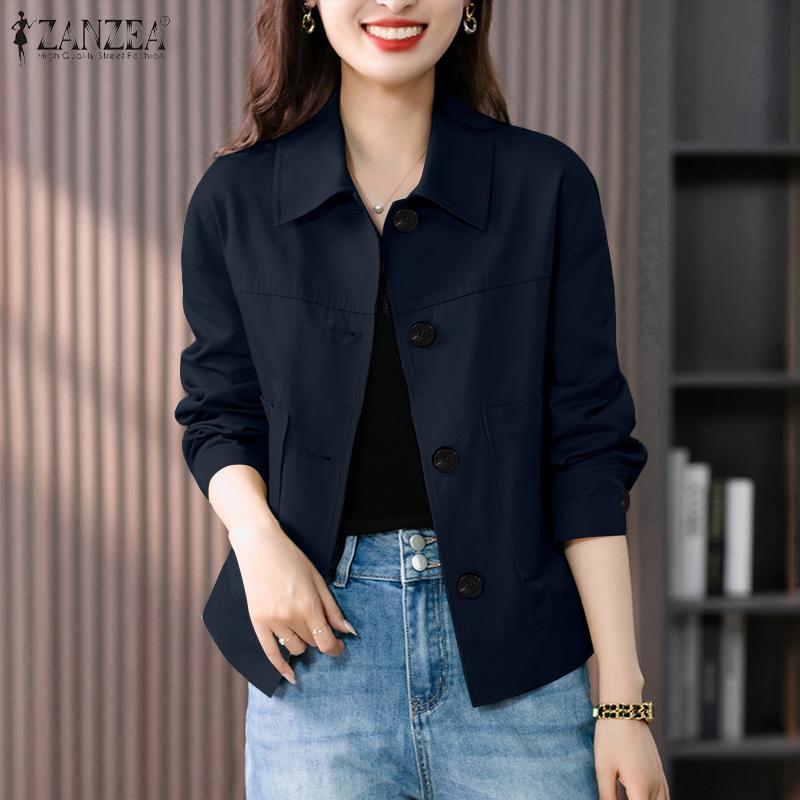 ZANZEA Women Turn Down Collar Loose Casual Long Sleeve Blouse