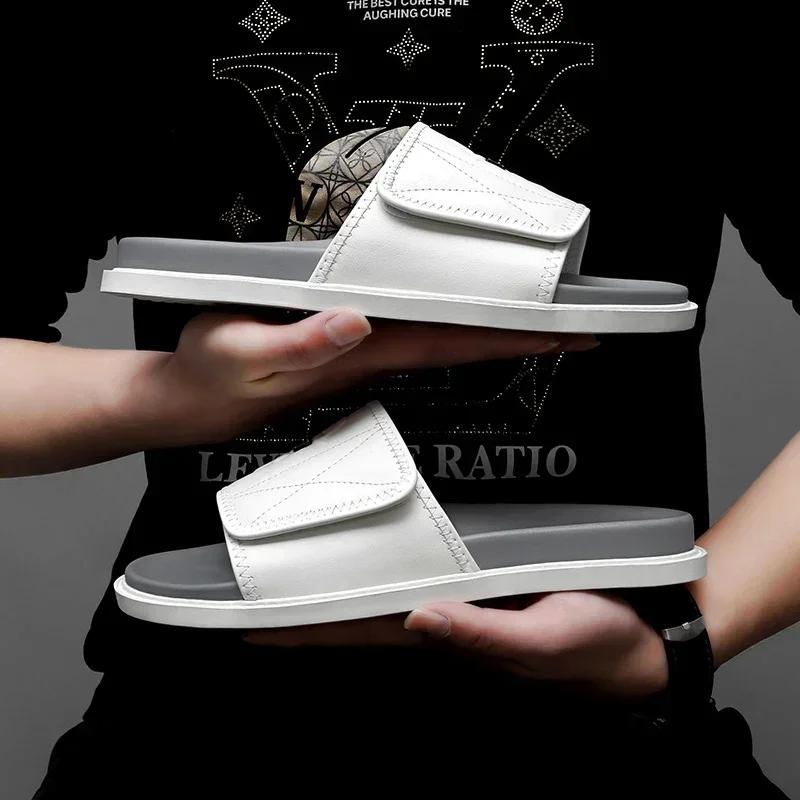 First-layer Cowhide Men's Slippers Light Luxury High-quality Slipper Handmade Genuine Leather Mens Sandals Non-slip Slippers Men