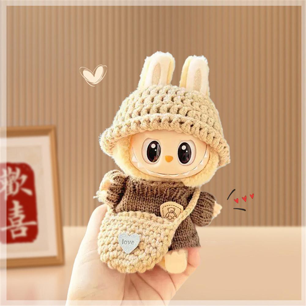 Doll Clothes Set with Knitted Sweater/Hat/Bag for 17cm Vinyl Figures Outfit Doll Accessories (No Doll)