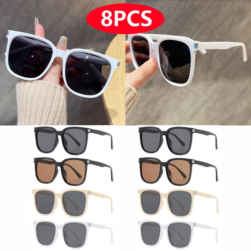 8pcs UV Resistant Oversize Sunglasses Set Women Luxury Square Retro Style Rectangular Frame Unisex Personalized Glasses