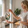 Round Hanging Stained Glass Panel with Butterfly and Floral Pattern for Window or Wall Decoration Indoor Outdoor Use