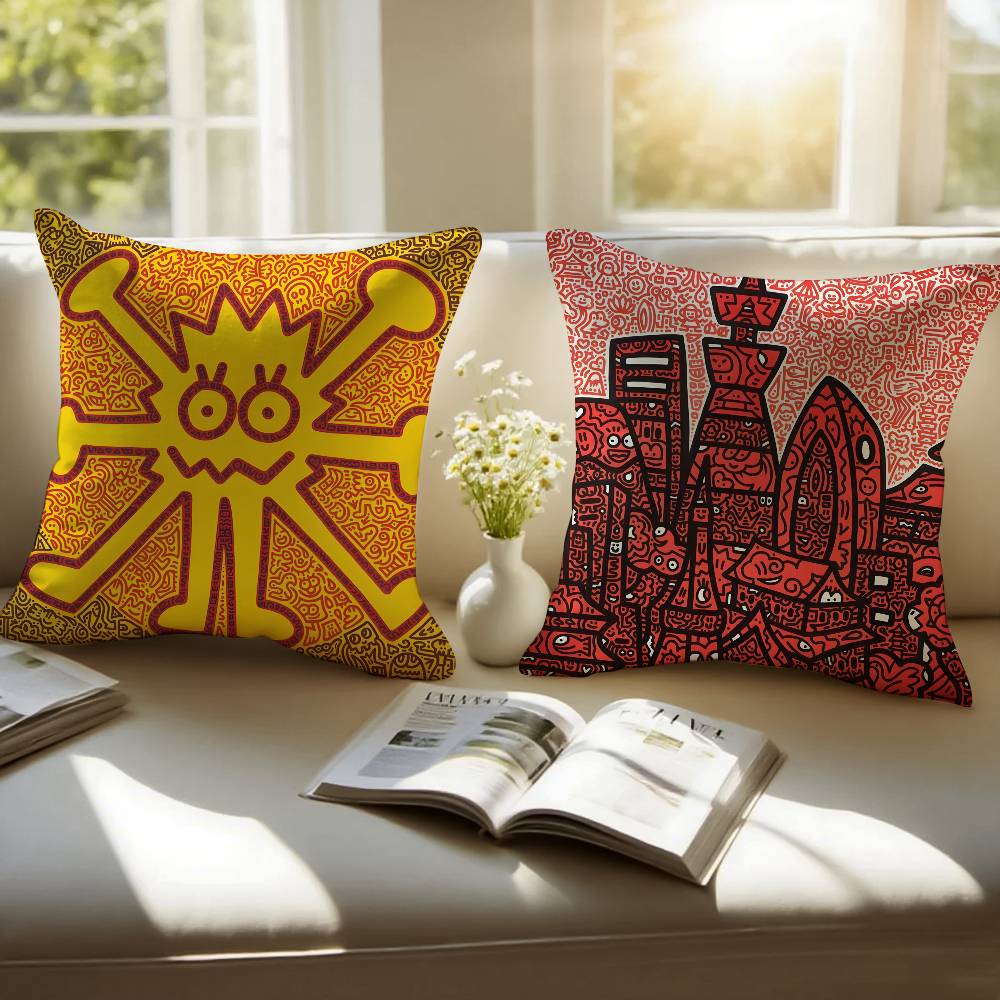 Famous Genius Graffiti Art Mr Doodle Pillow Case Anti-dustmite Pillowcase Invisible Zipper Silky Short Plush Sofa Cushion Cover