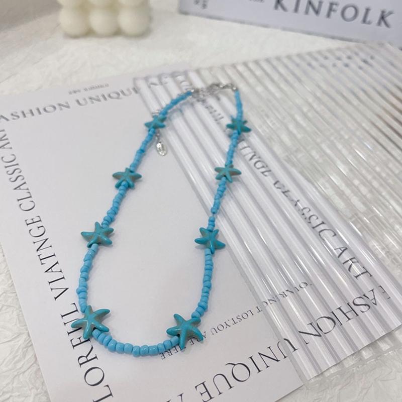 Starfish Charm Choker Chain Beaded Necklace for Women Stylish Neck Jewelry Gift