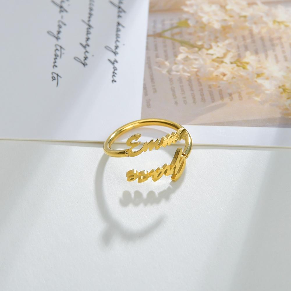 Atoztide Custom Double Name Rings Stainless Steel Adjustable Personlized Women Wedding Rings Unique Chrismas Jewelry Gifts