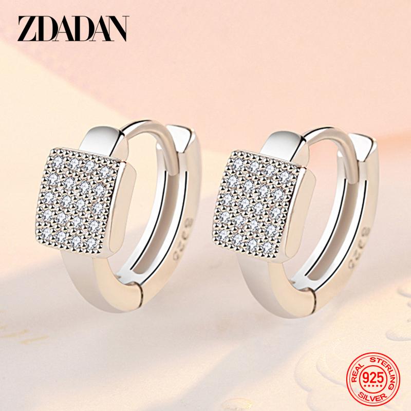 

925 Sterling Silver Square Zircon Hoop Earrings for Women Fashion Wedding Jewelry Accessories