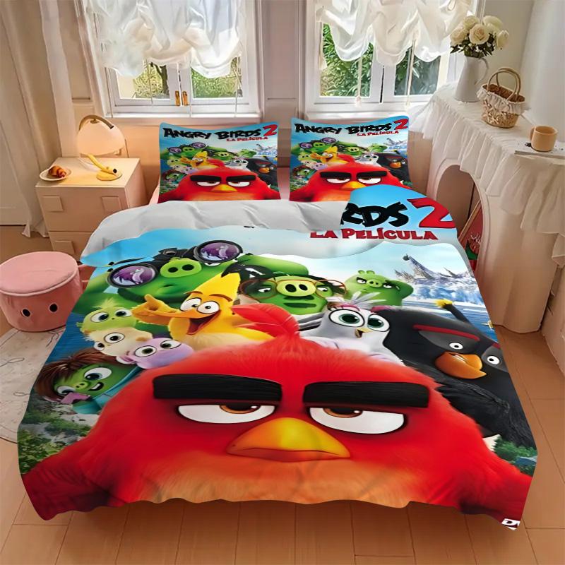 Angry Birds Movie Print 3Pcs Bedding Setduvet Cover With 2 Bedropillowcase Home Birthday Gift