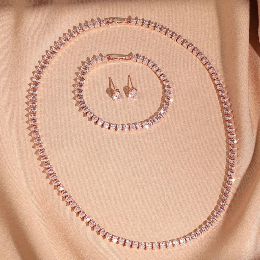 3Pcs/set Elegant Bridal Necklace Earrings Set Gold Wedding Accessories Set Bride