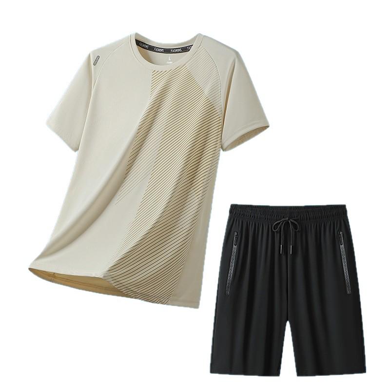 Men's Quick-Drying Ice Silk Sports Set: Short Sleeve T-shirt and Shorts