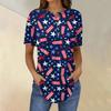 Short Sleeve Womens Tops Summer T-Shirts Print V Neck Casual Basic Tee Button Shirts Tunic Tops Independence Day