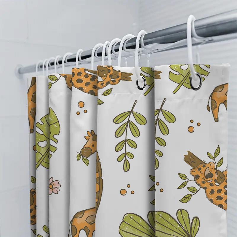 Vibrant Giraffe Tropical Leaf Printed Shower Curtain For Bathroom Decor Taurusduan Design