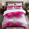 Comforter Pink Rose Pattern 3D Printed Set Elegant Beauty Rose Bedding Set Luxury Soft Home Textiles S