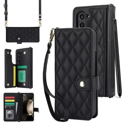Crossbody kabelka Kožené puzdro na telefón pre Samsung Galaxy Z Fold 5 4 3 Fold5 s dlhou šnúrkou na peňaženku Slot na kartu Ochranný kryt Slot na pero