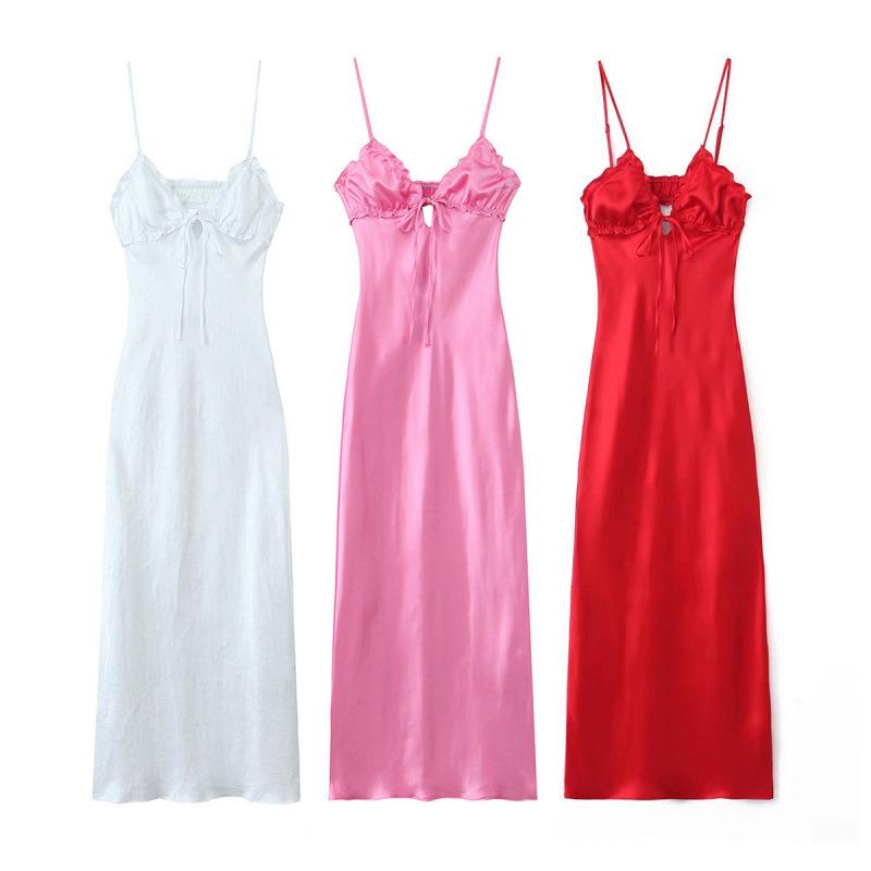 European & American Style Layered Silk Satin Spaghetti Strap Dress