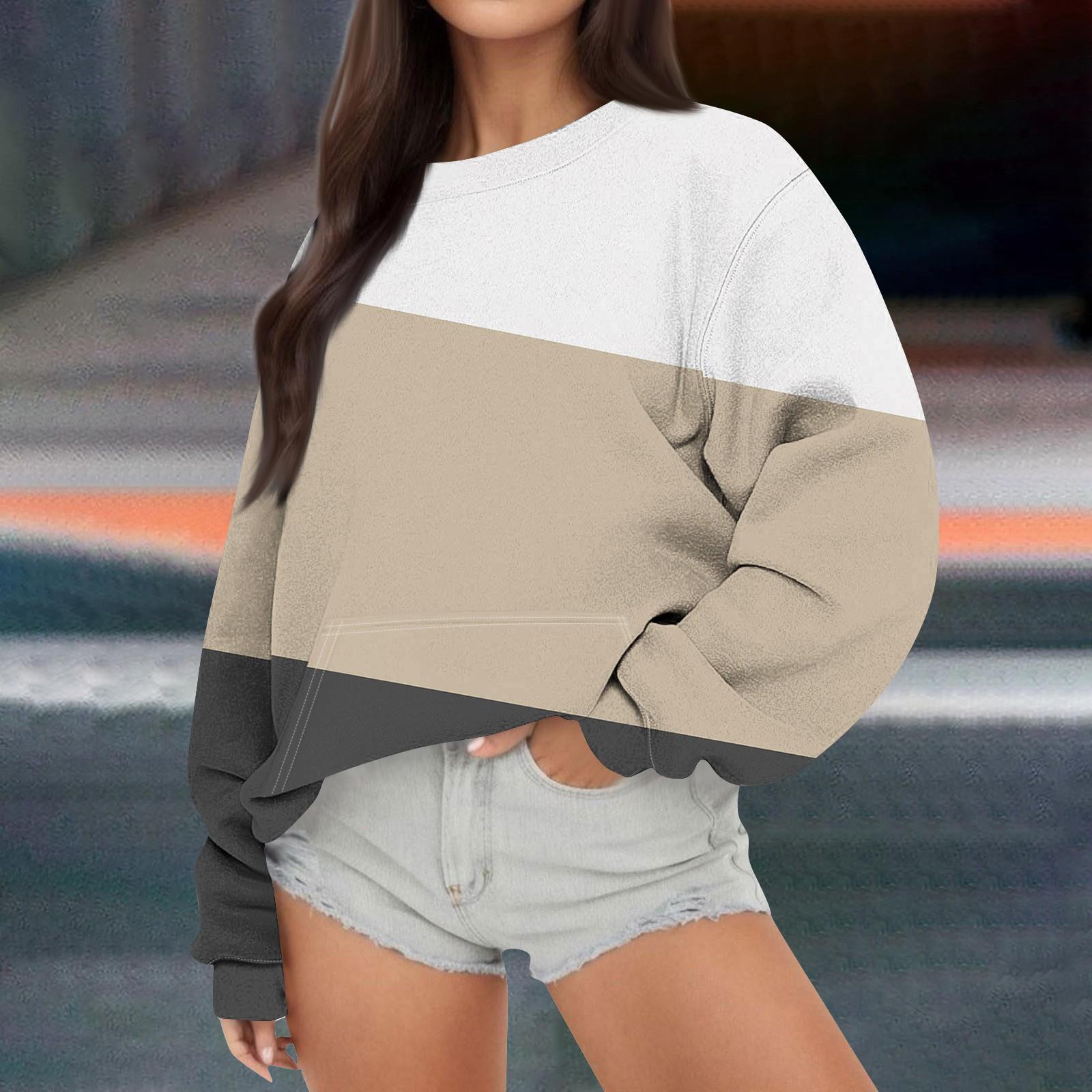 

Женская повседневная модная Свободная толстовка с длинным рукавом и круглым вырезом с принтом XXXL хаки