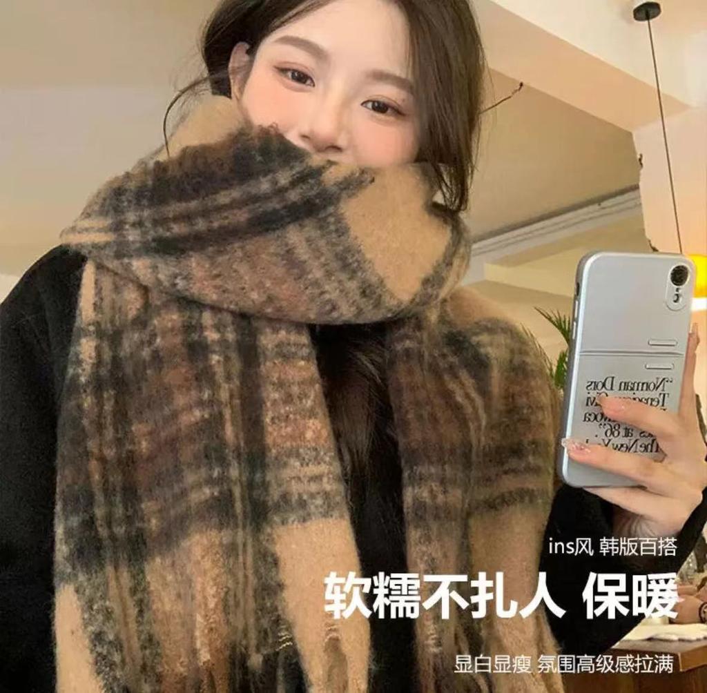 New Maillard premium imitation cashmere plaid scarf men's and women's winter Korean shawl dual-purpose thickened warm