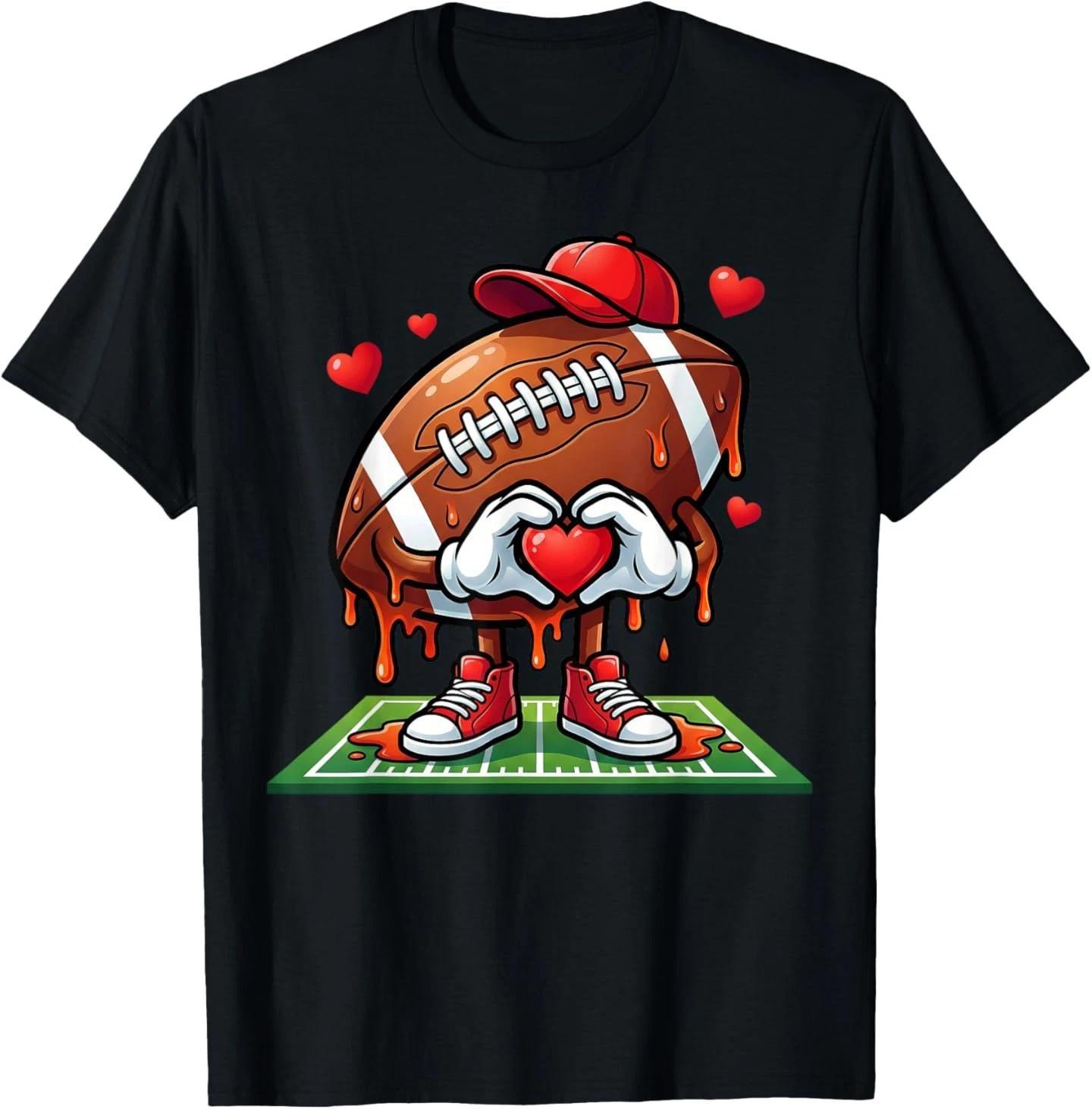 Boys Valentines Football Heart Drip Sport Valentines Day T-Shirt L