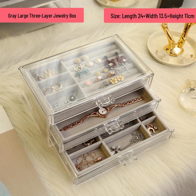 Large Transparent Jewelry Storage Box with Multi-Compartment Display for Necklaces, Earrings, Lipsticks, and Studs