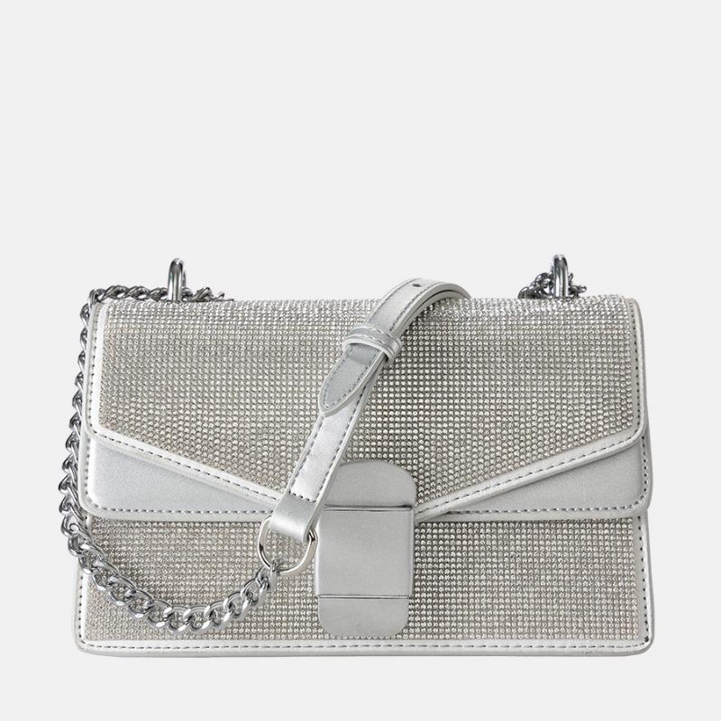 New Diamond Rhinestone Pearl Dinner Bag Niche Messenger Women's Bag Organ Lock Chain Small Square Bag
