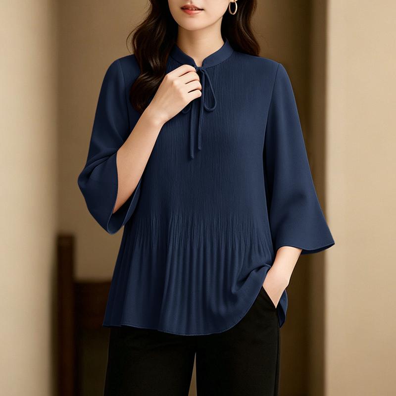 ZANZEA Women Casual Round Neck Solid Color 3/4 Sleeve Loose Blouse