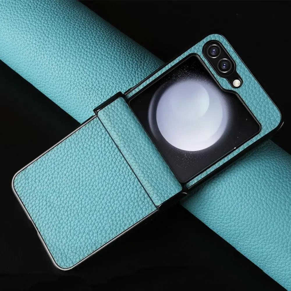Hand Crafted Genuine Leather Case For Samsung Galaxy Z flip Phone Cover Galaxy Z Flip 3 flip4  Back Shell Coque Capa