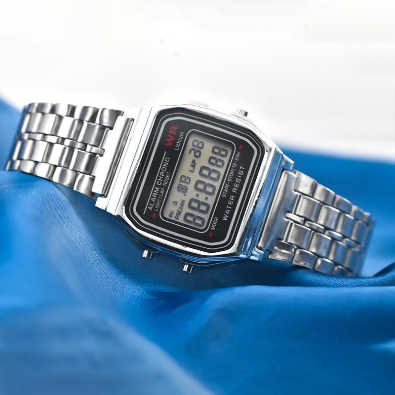 F91W Edelstahlarmband Multifunktionale LED Digitaluhr für Damen und Herren