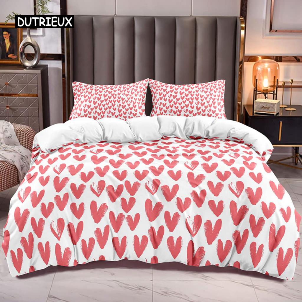 Love Heart Bedding Set Simple Plaid Duvet Cover 200x200 Pillowcase Single Double Queen King Nordic Couple Bed Cover Bedclothes
