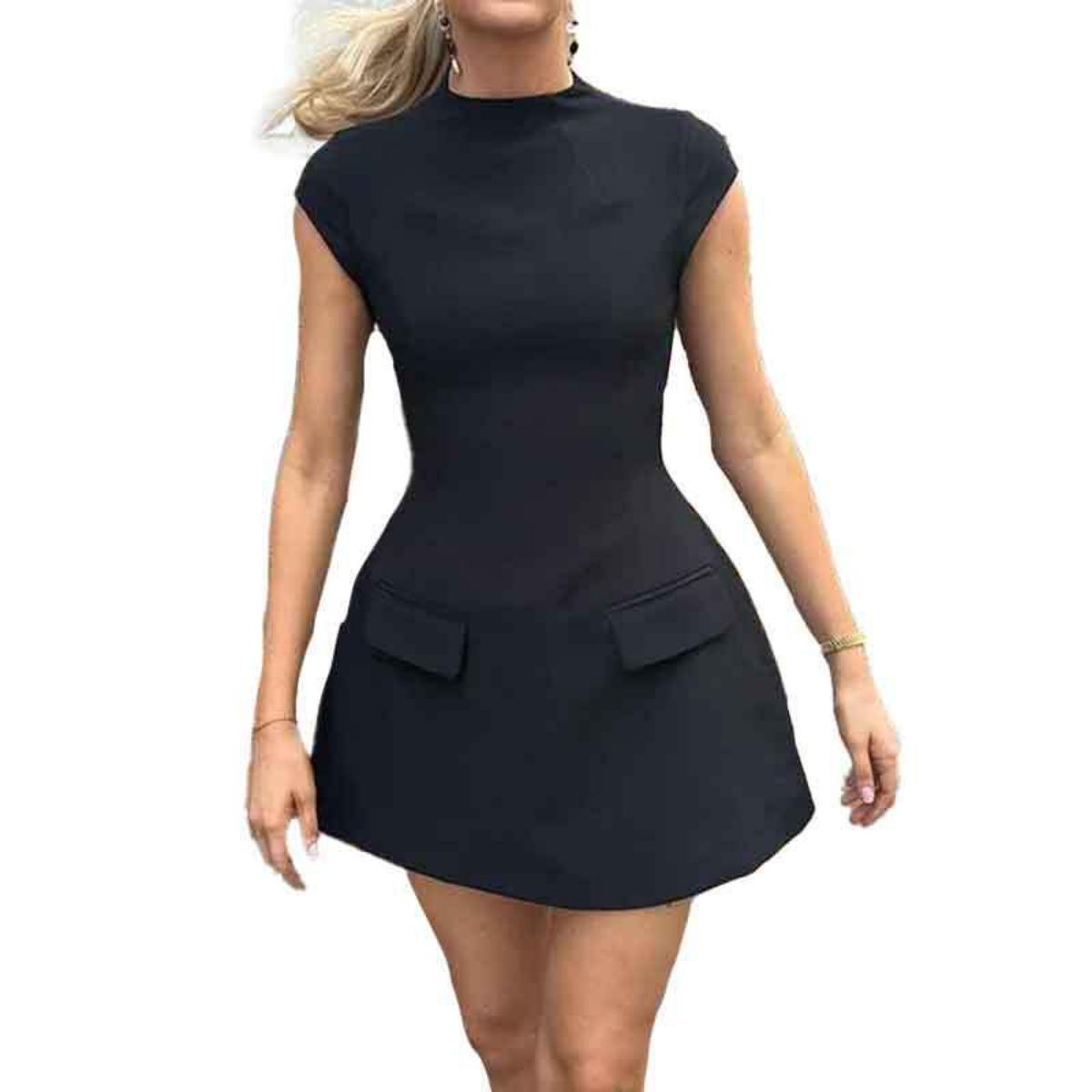 

Spring New Arrival Dress Women s Fashion Elegant Solid Color Crew Neck High Waist Slim Fit Casual Party Dress for Women European American Style 3XL чорний