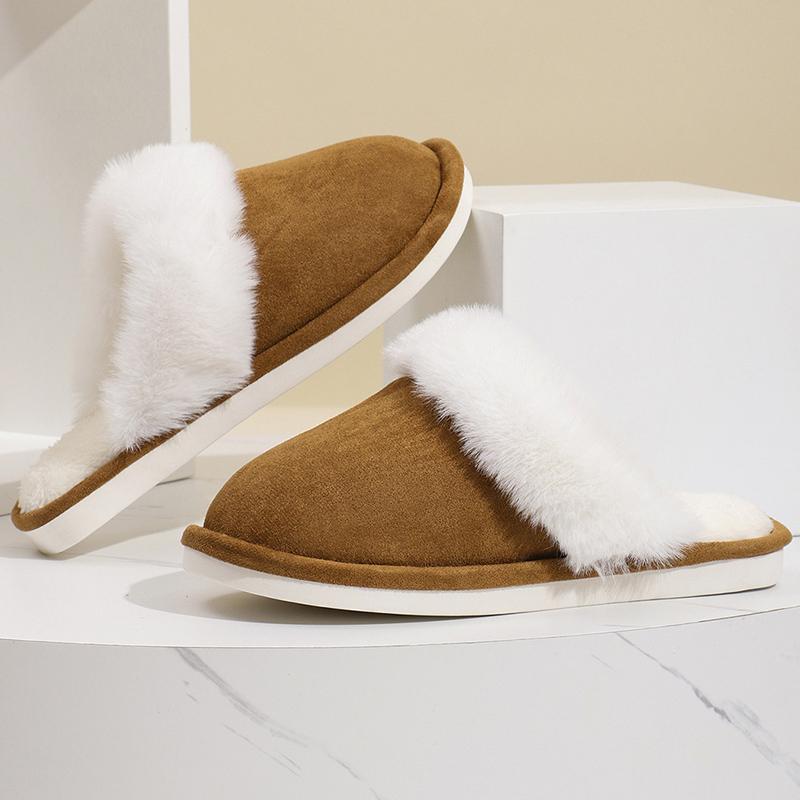 Fashion Comfort Faux Suede Cotton Slippers Women Indoor Non Slip Warm Plush Slippers for Woman Winter Faux Fur Flat Heel Fur Slides Lady