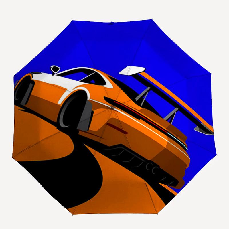 1 pièce Parapluie Pliant Automatique Véhicule de Course de Voiture de Sport - Compact 8 Côtes, Plastique et Fer Durables, Léger pour Usage Quotidien en Extérieur084