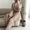 New European and American cross-border design belt, suit collar, knit cardigan, wide-leg pants, casual two-piece set