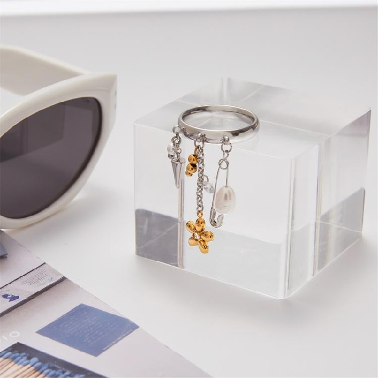 Tassels Rings Freshwater Pearls Flower Detail Stainless Steel Jewelry For Casual Or Formal Wear