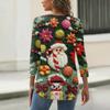 Women's Fashionable Casual Three Quarter Sleeve Christmas Printed Round Neck Top