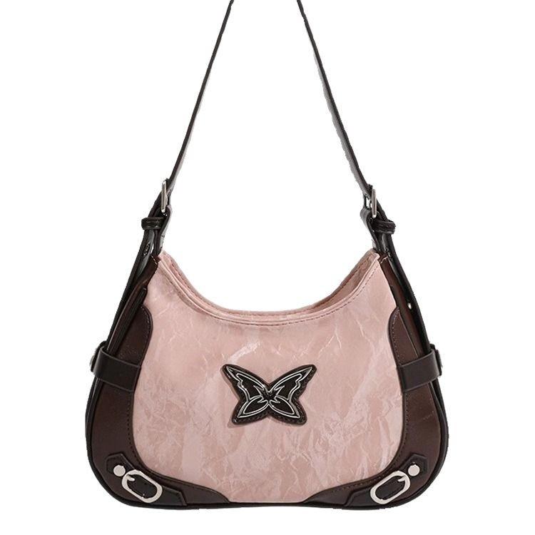 New American Retro Butterfly Color-Block Rivet Motorcycle Underarm Bag Original High-End Feel Single Shoulder Bag Crossbody Bag