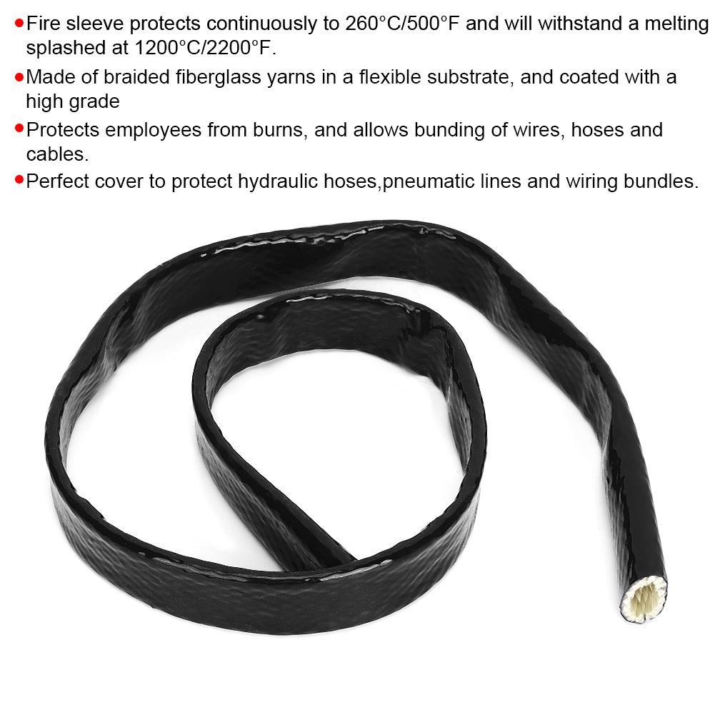 AN12 Black Fire Sleeve Braid Flame Heat Shield 3 4 x 3.3ft ID 0.7in Fuel Hose Protector