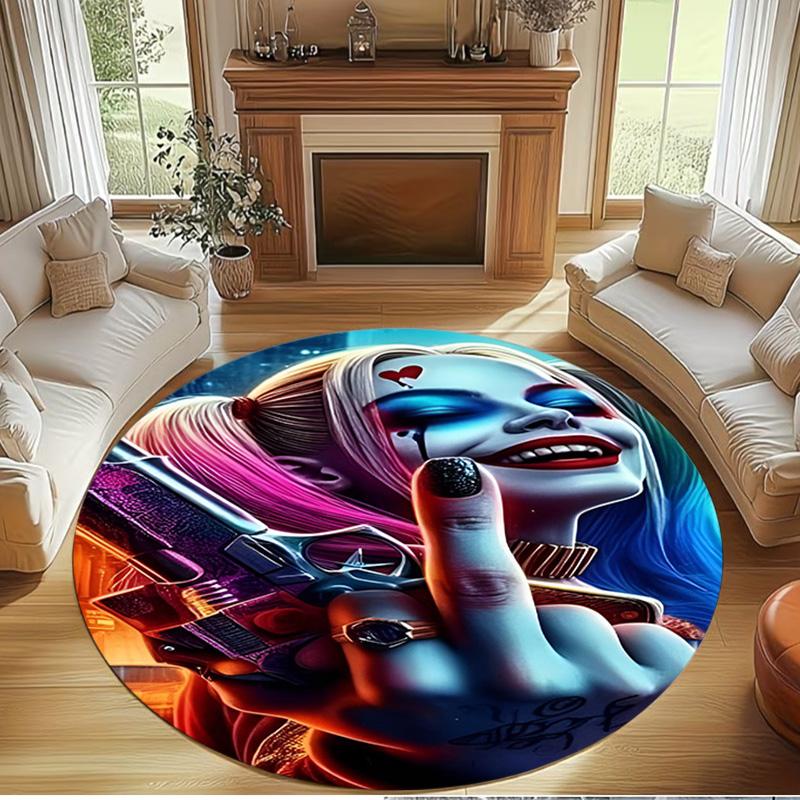 Harley Quinn Joker Print Round Rug, Washable Floor Carpet, For Entryway Dorm Laundry Room Office Study, Home Decor Birthday Christmas Gift