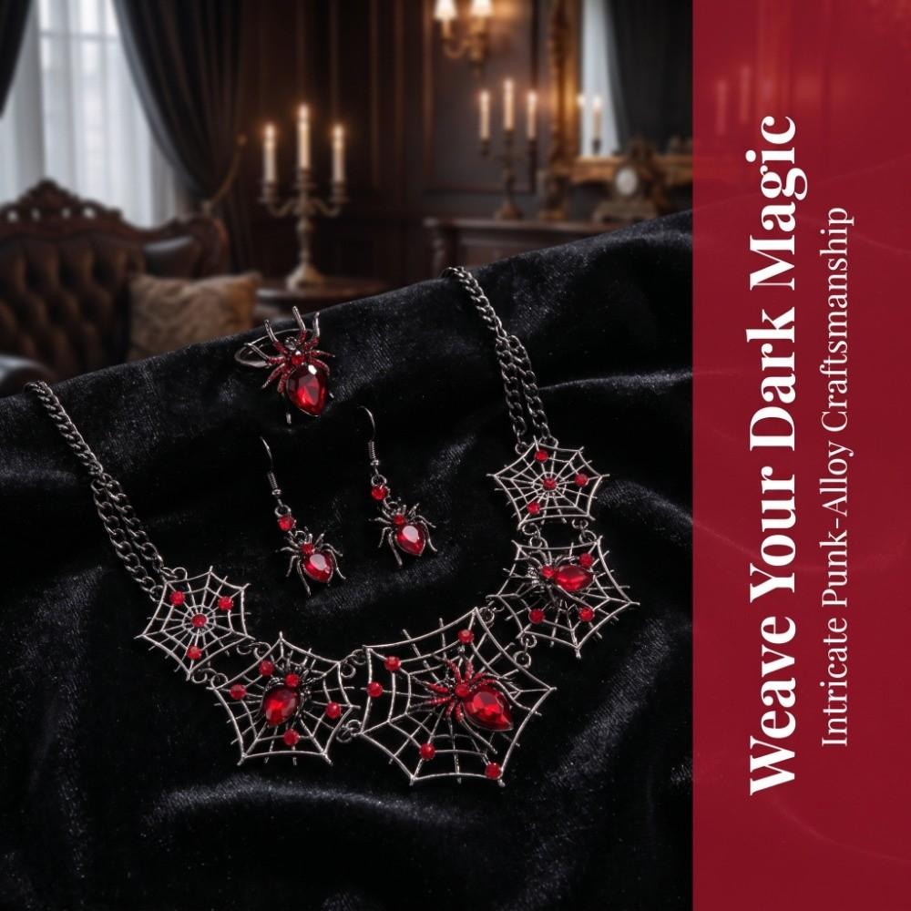 3pcs Zinc Zinc Zinc Alloy Halloween Pendant Earrings with Inlaid Glass Punk Hollow Necklace Goth Festival